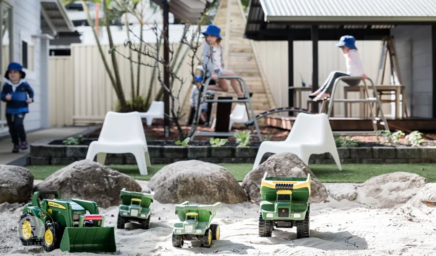 Toy trucks and diggers in the Cabarita sandpit