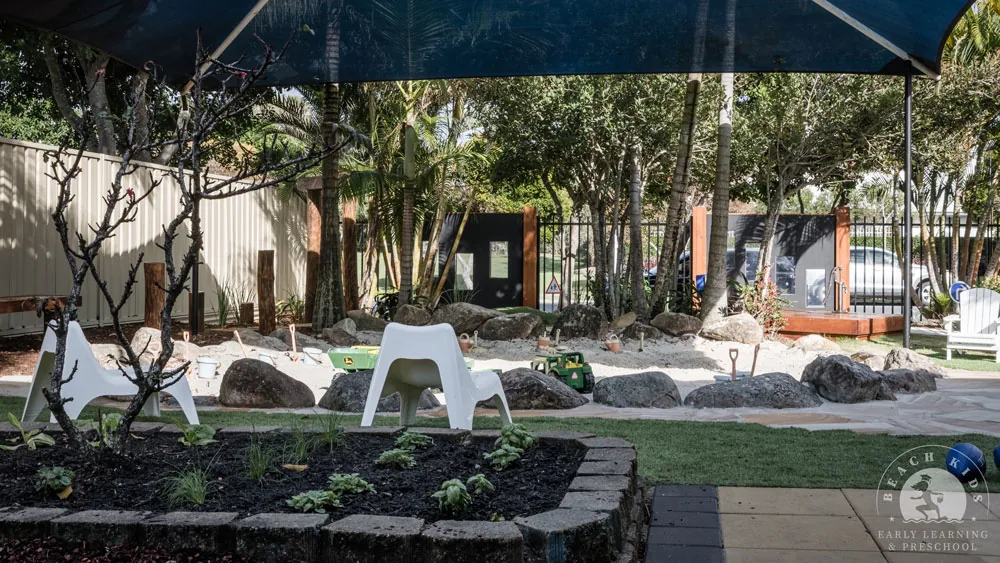 The shaded natural play yard at Beach Kids Cabarita